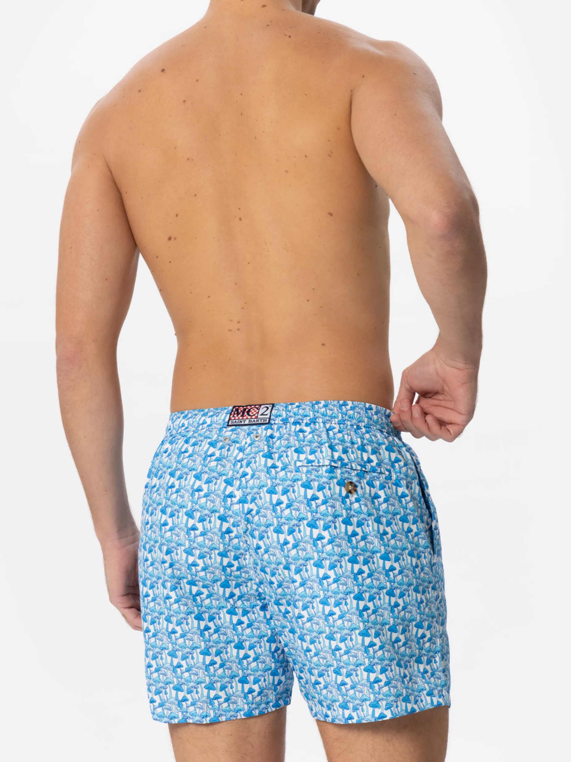 Herren-Badeshorts aus leichtem Stoff mit Pilz-Print