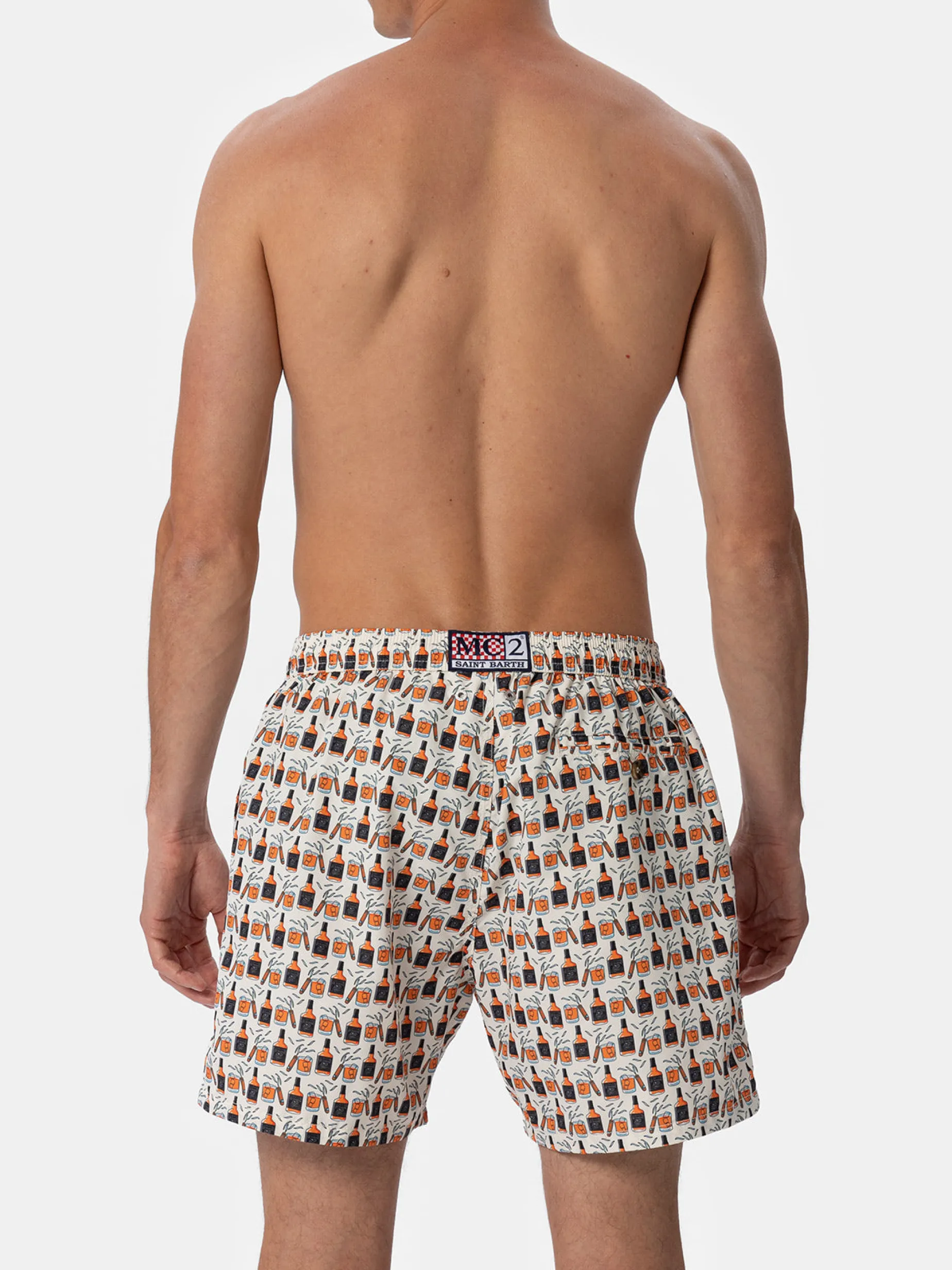 Herren-Badeshorts aus leichtem Stoff Lighting Micro Fantasy mit Whiskey- und Zigarren-Aufdruck
