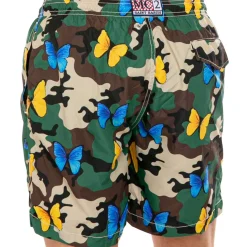Herren-Badeshorts aus leichtem Stoff mit Schmetterlings- und Tarnmuster