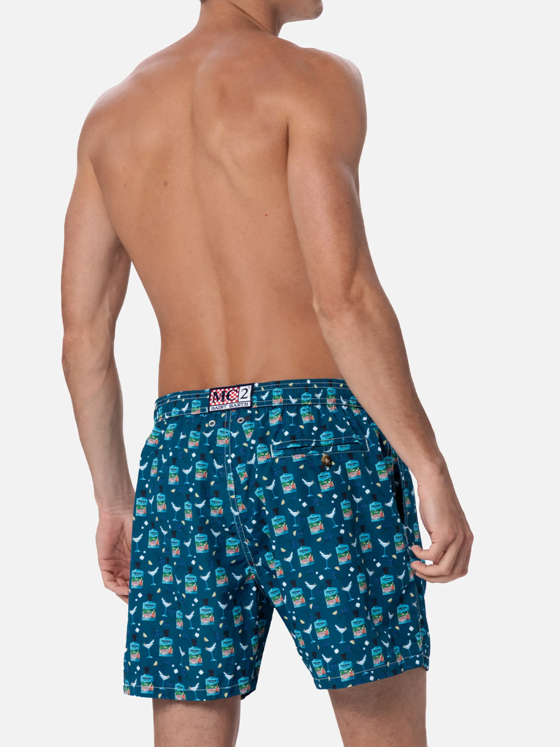 Herren-Badeshorts aus leichtem Stoff Lighting Micro Fantasy mit Gin Tonic Portofino Gin-Aufdruck | PORTOFINO DRY GIN SONDEREDITION