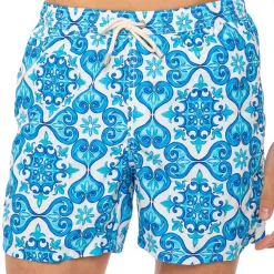 Herren-Badeshorts aus leichtem Stoff mit Majolika-Print