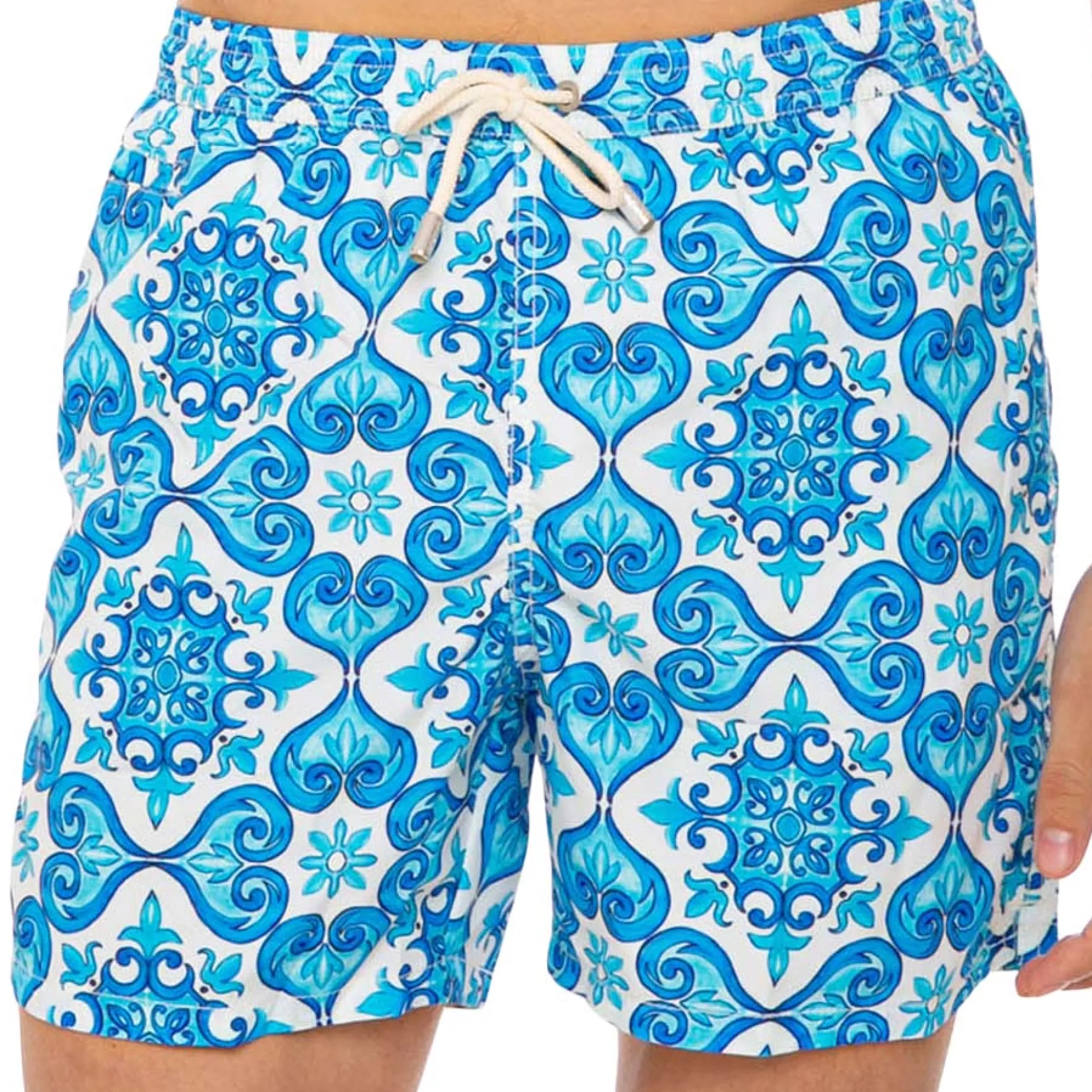 Herren-Badeshorts aus leichtem Stoff mit Majolika-Print