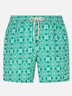 Herren-Badeshorts aus Leinen mit gemustertem Aufdruck