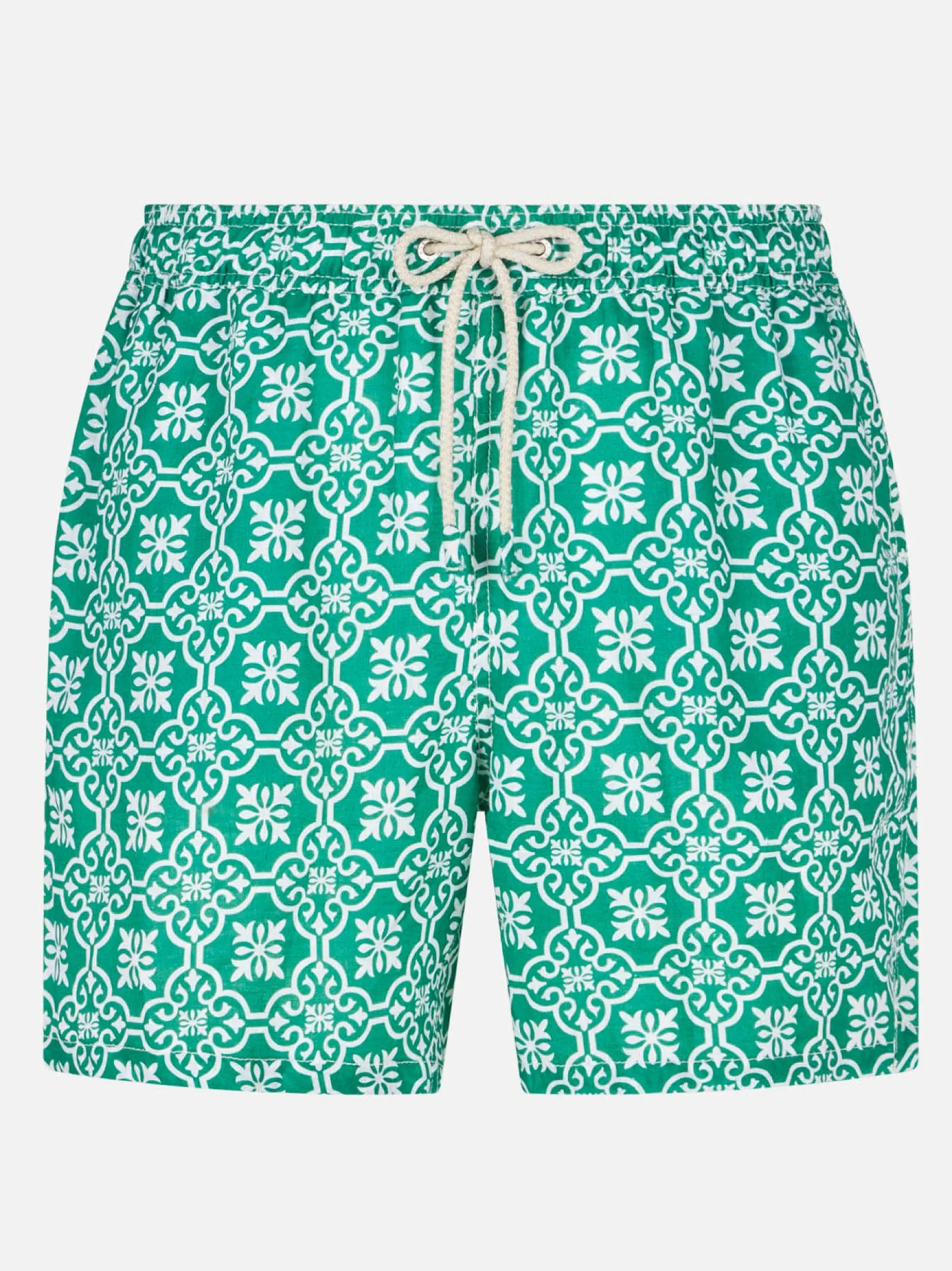Herren-Badeshorts aus Leinen mit gemustertem Aufdruck