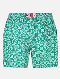Herren-Badeshorts aus Leinen mit gemustertem Aufdruck