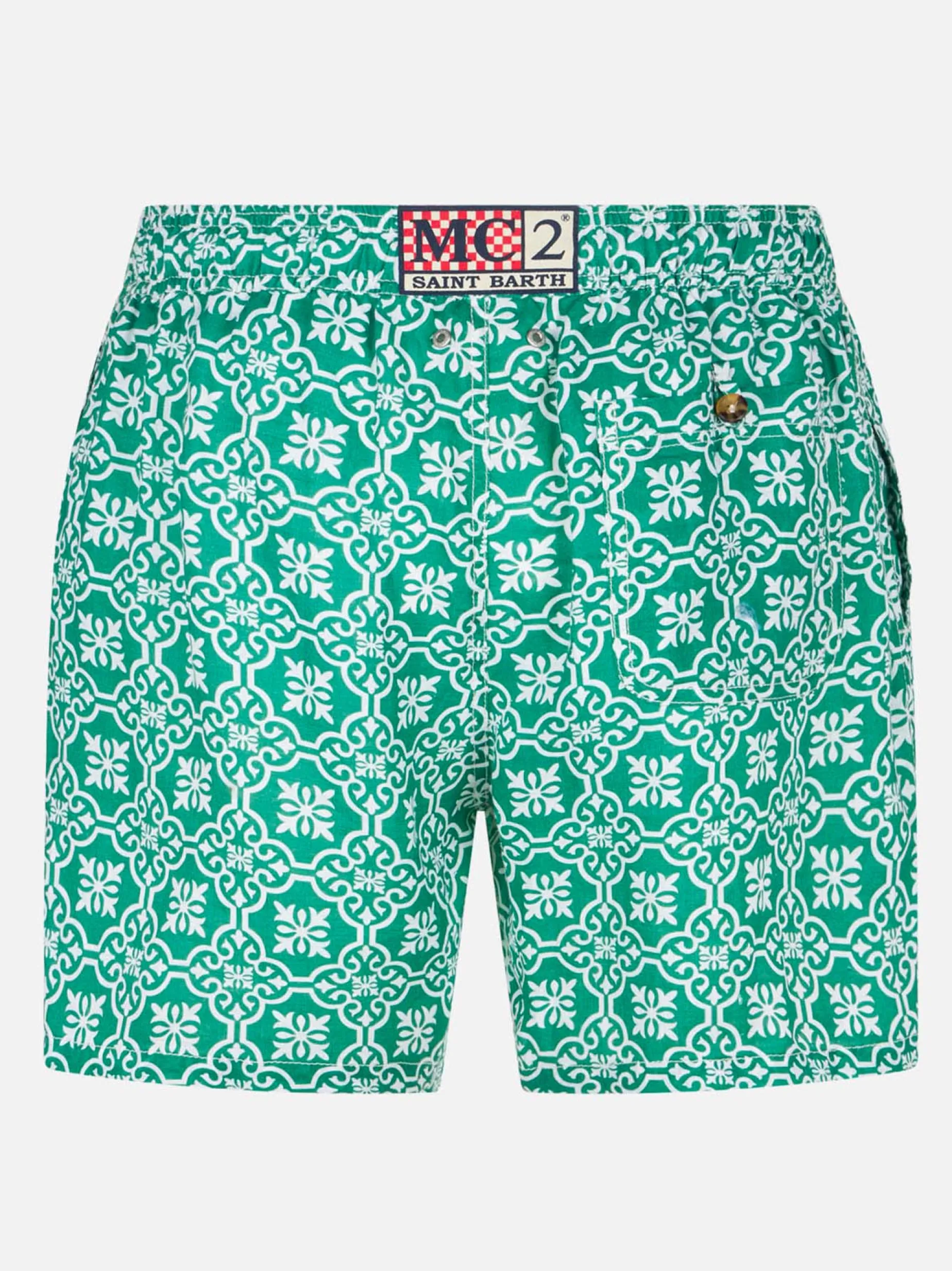 Herren-Badeshorts aus Leinen mit gemustertem Aufdruck