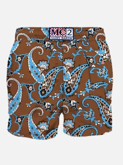 Herren-Badeshorts aus Leinen mit Paisley-Print