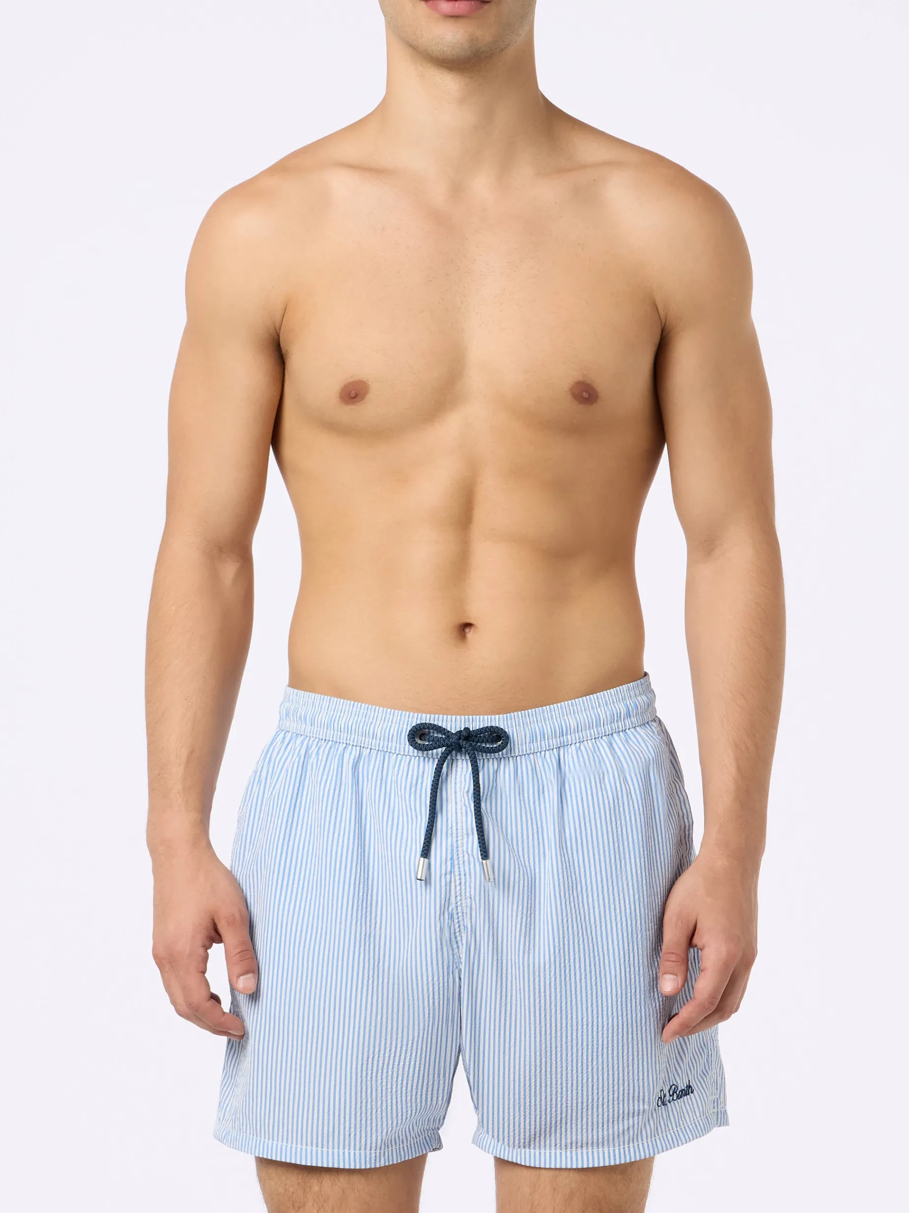 Herren-Badeshorts aus Seersucker mit Streifen Patmos
