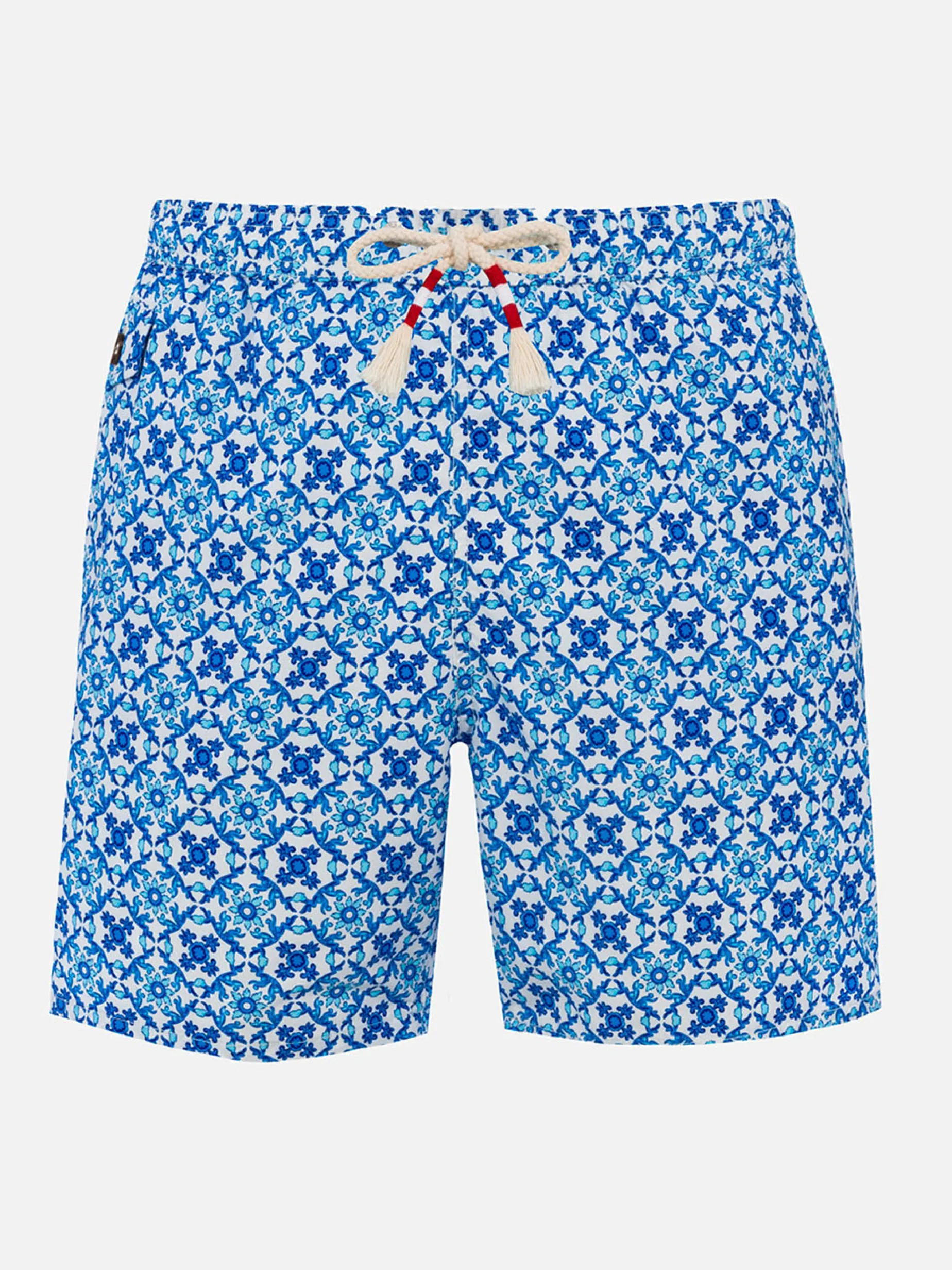 Herren-Badeshorts Lighting 70 aus leichtem Stoff mit Majolika-Print