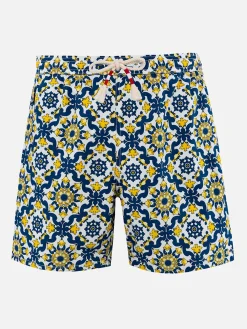 Herren-Badeshorts Lighting 70 aus leichtem Stoff mit Majolika-Print