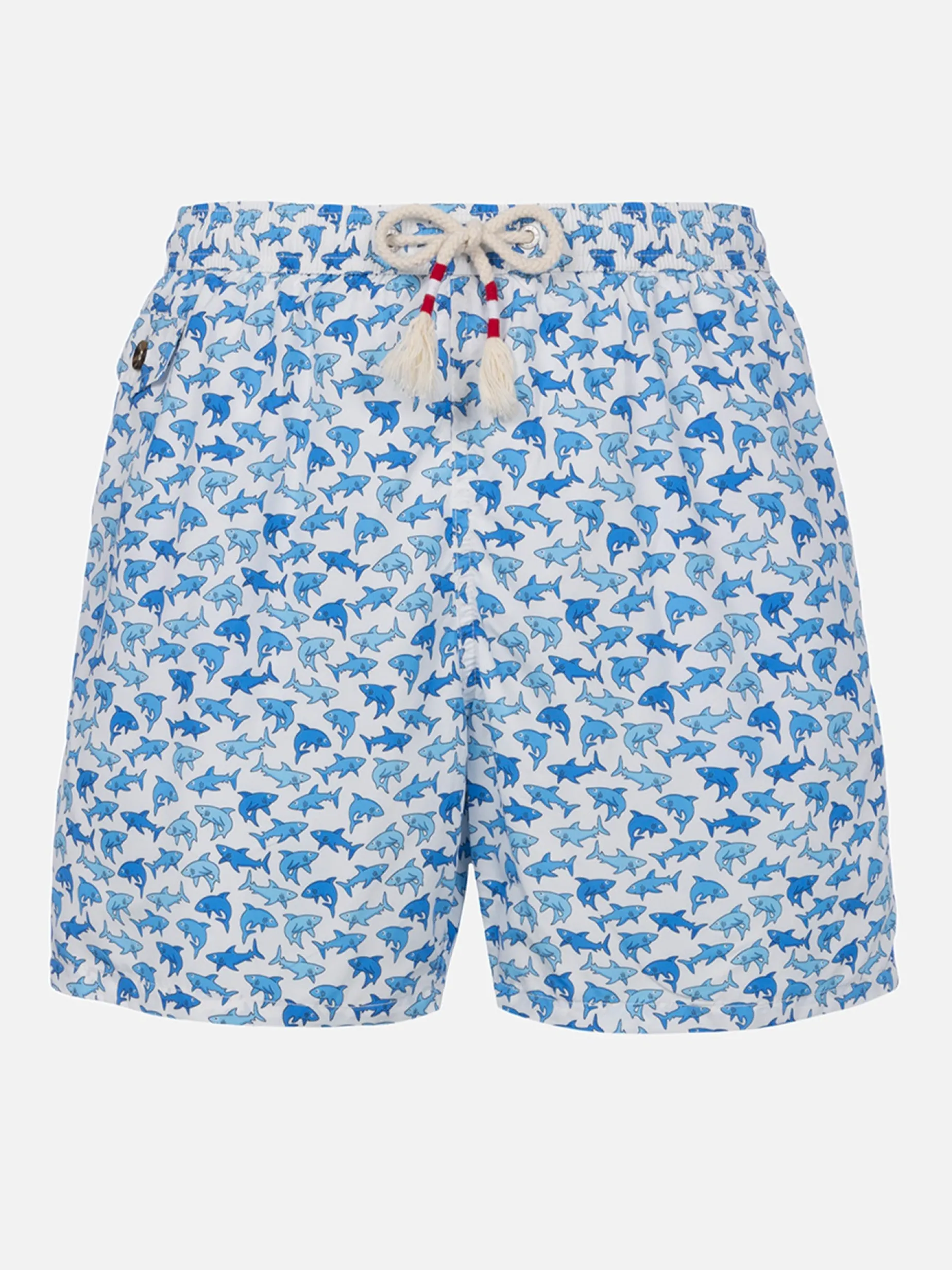 Herren-Badeshorts Lighting 70 aus leichtem Stoff mit Hai-Aufdruck