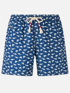 Herren-Badeshorts Lighting 70 aus leichtem Stoff mit Hai-Aufdruck