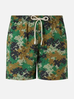 Herren-Badeshorts Lighting aus leichtem Stoff mit Tarnmuster