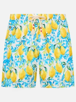 Herren-Badeshorts Lighting 70 aus leichtem Stoff mit Majolika-Print