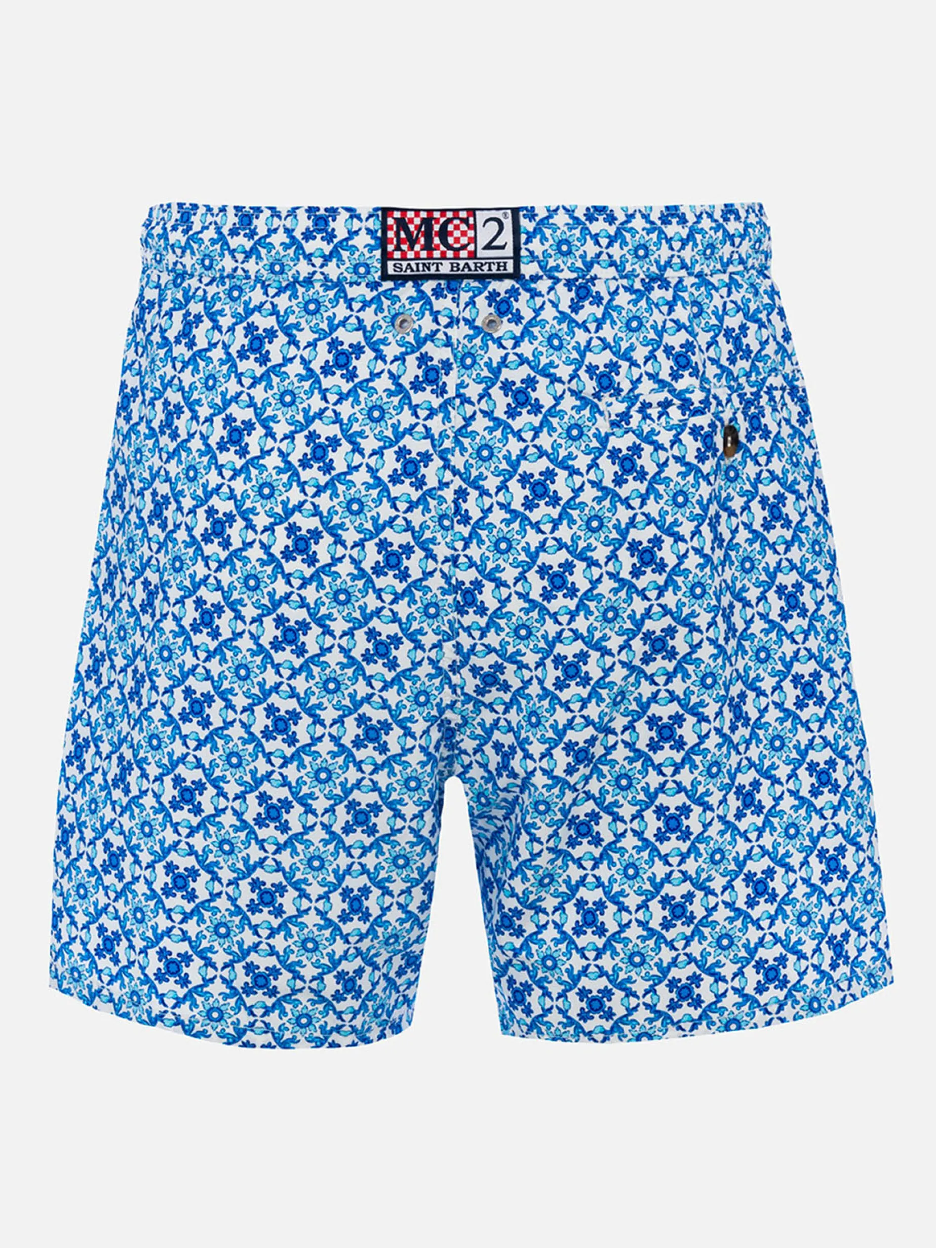 Herren-Badeshorts Lighting 70 aus leichtem Stoff mit Majolika-Print