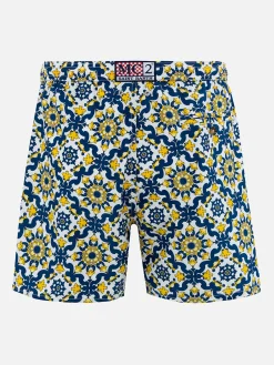 Herren-Badeshorts Lighting 70 aus leichtem Stoff mit Majolika-Print