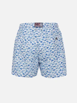 Herren-Badeshorts Lighting 70 aus leichtem Stoff mit Hai-Aufdruck