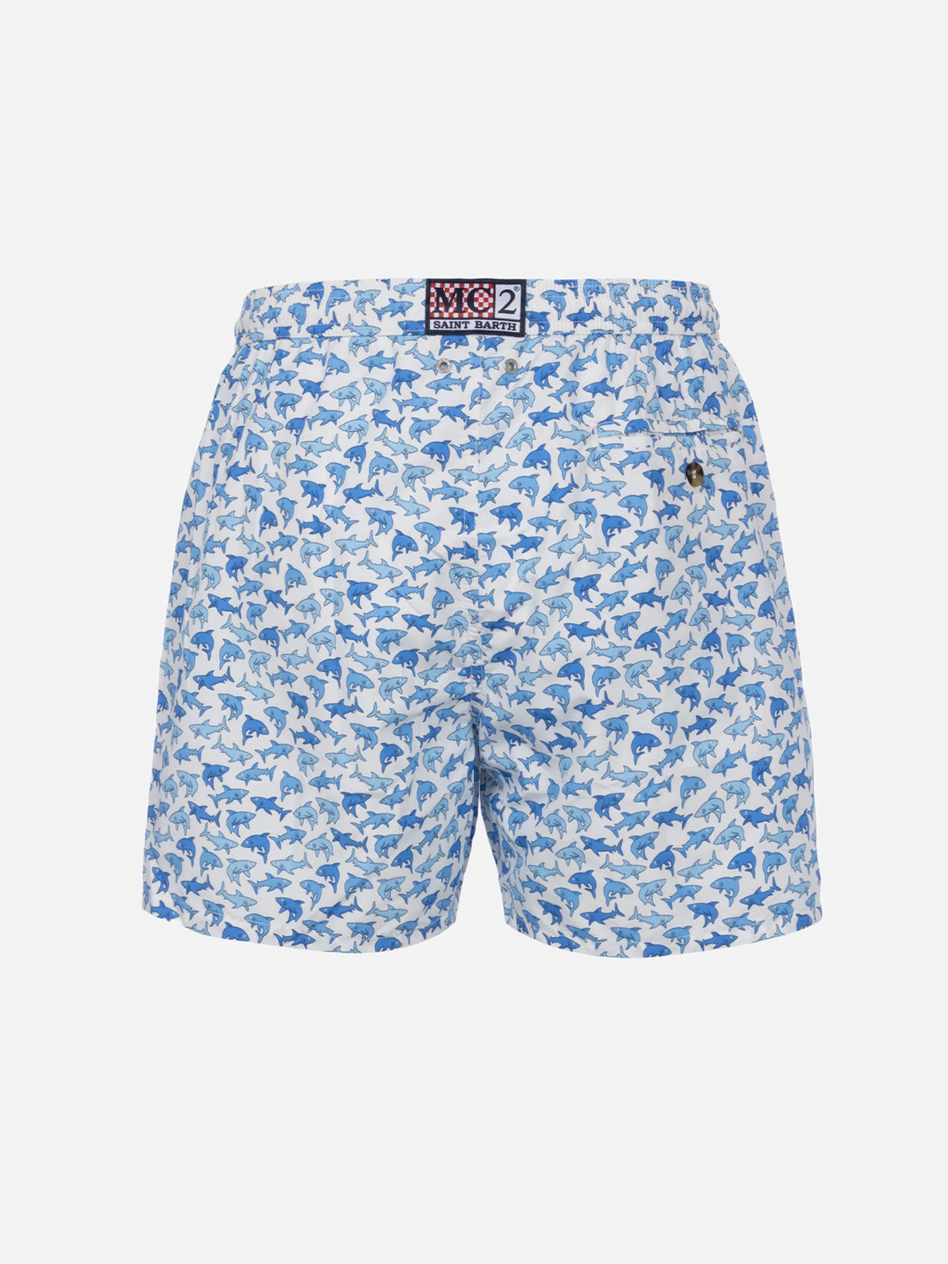 Herren-Badeshorts Lighting 70 aus leichtem Stoff mit Hai-Aufdruck