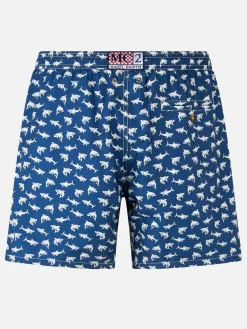 Herren-Badeshorts Lighting 70 aus leichtem Stoff mit Hai-Aufdruck