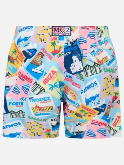 Herren-Badeshorts Lighting aus leichtem Stoff mit Postkartendruck