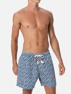 Herren-Badeshorts Lighting 70 aus leichtem Stoff mit Palmenprint