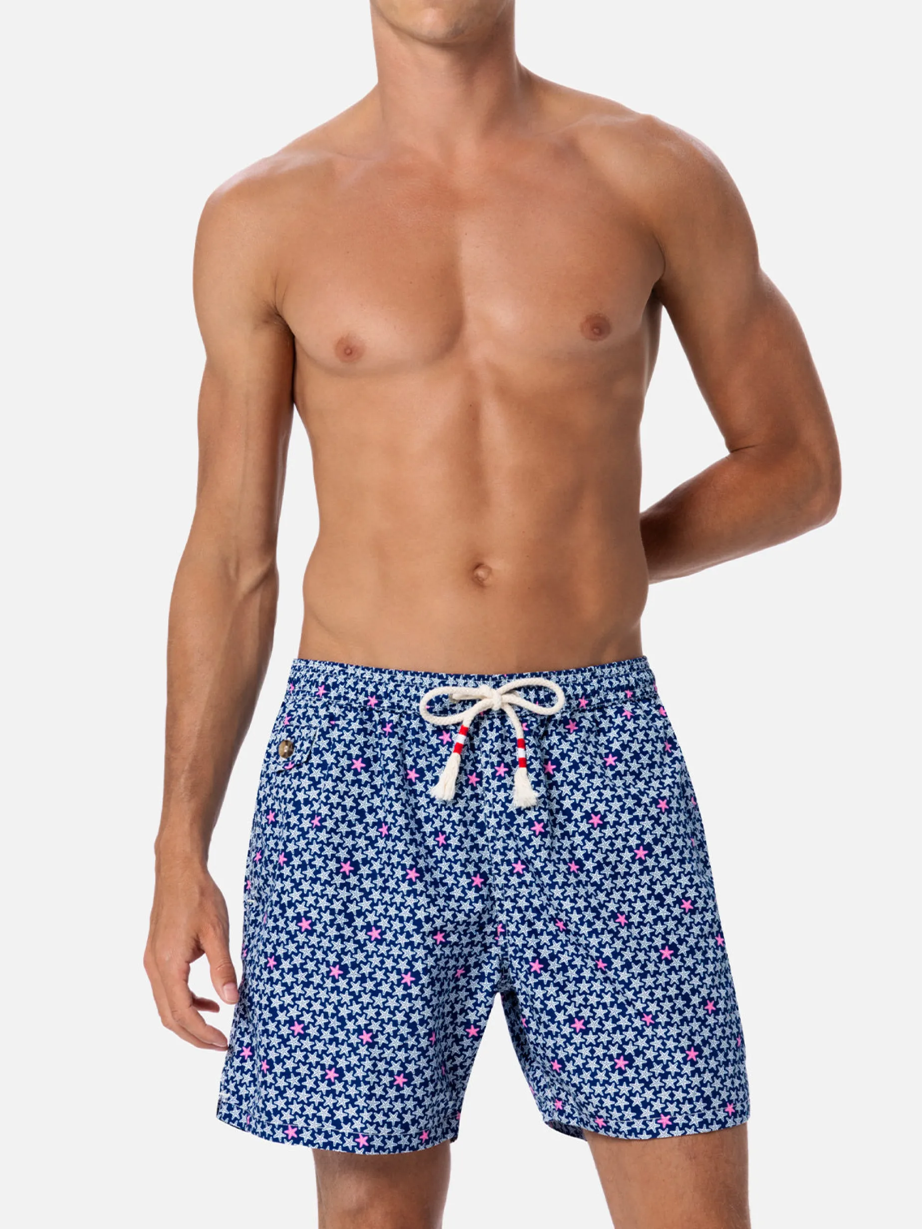 Herren-Badeshorts Lighting 70 aus leichtem Stoff mit Seestern-Aufdruck