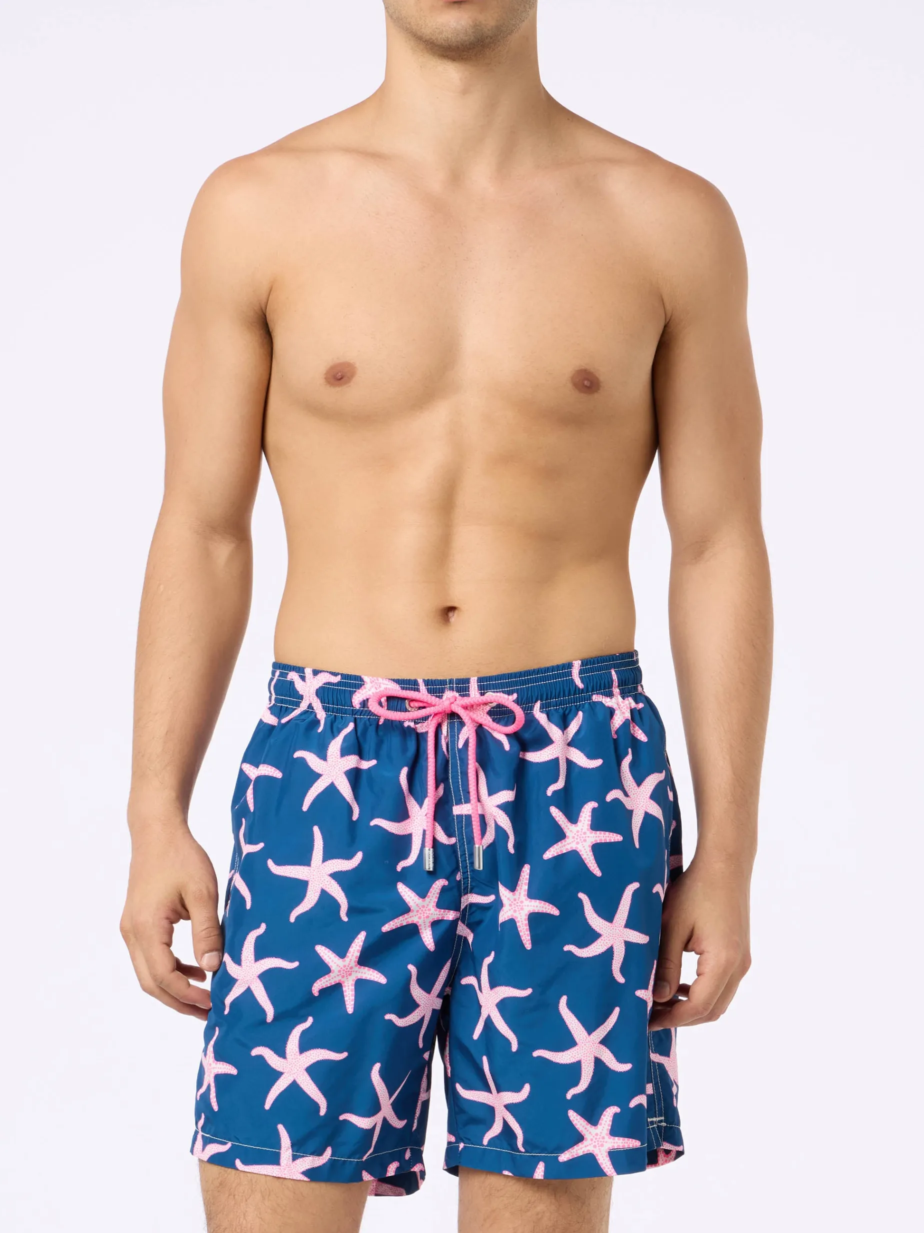 Herren-Badeshorts Lighting aus leichtem Stoff mit Seestern-Print