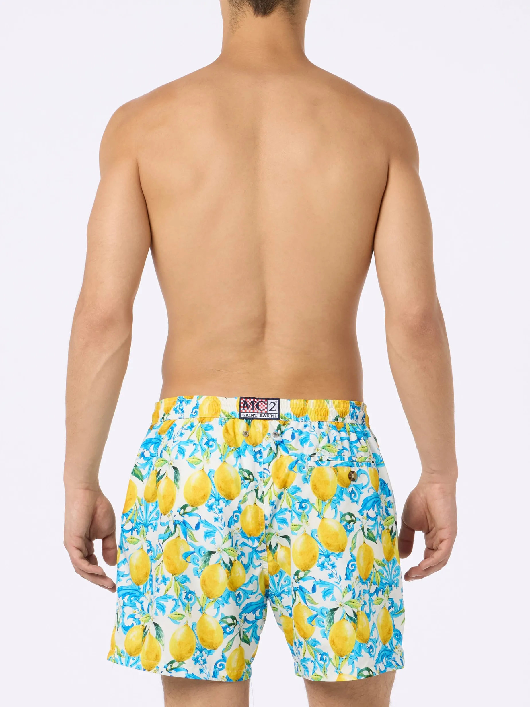 Herren-Badeshorts Lighting 70 aus leichtem Stoff mit Majolika-Print
