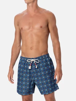 Herren-Badeshorts Lighting 70 aus leichtem Stoff mit Majolika-Print