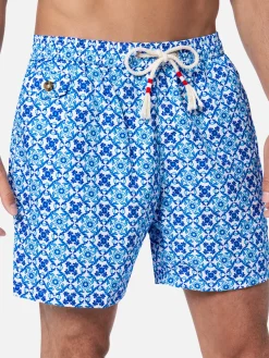 Herren-Badeshorts Lighting 70 aus leichtem Stoff mit Majolika-Print