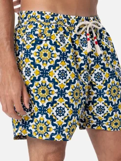 Herren-Badeshorts Lighting 70 aus leichtem Stoff mit Majolika-Print