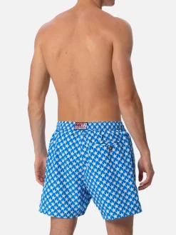 Herren-Badeshorts Lighting 70 aus leichtem Stoff mit Seesternen-Aufdruck