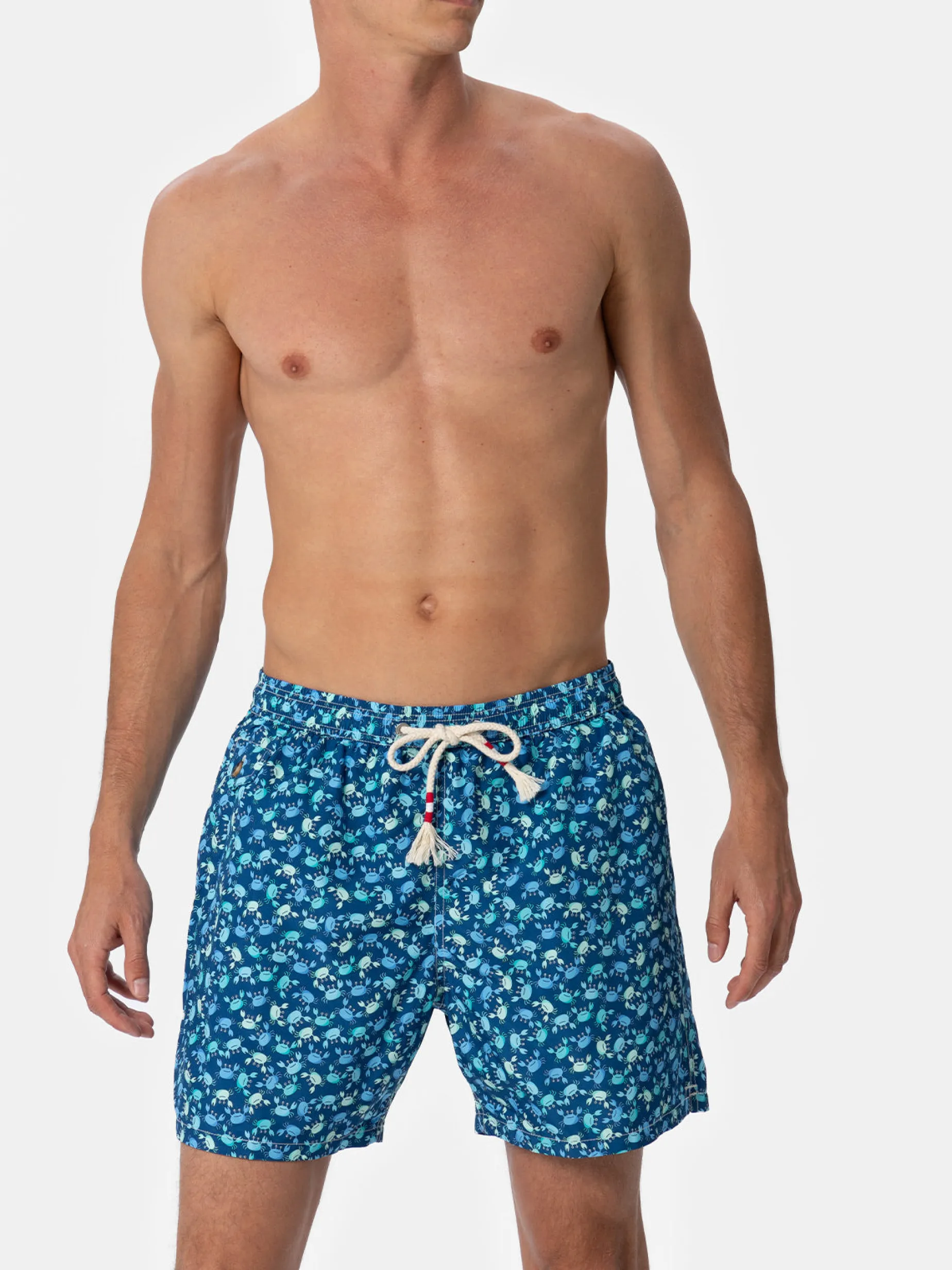Herren-Badeshorts Lighting 70 aus leichtem Stoff mit Krabbenaufdruck