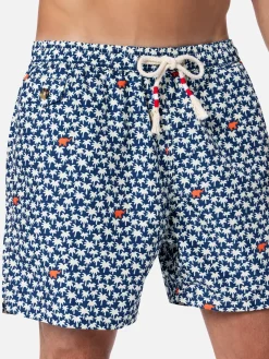 Herren-Badeshorts Lighting 70 aus leichtem Stoff mit Palmenprint