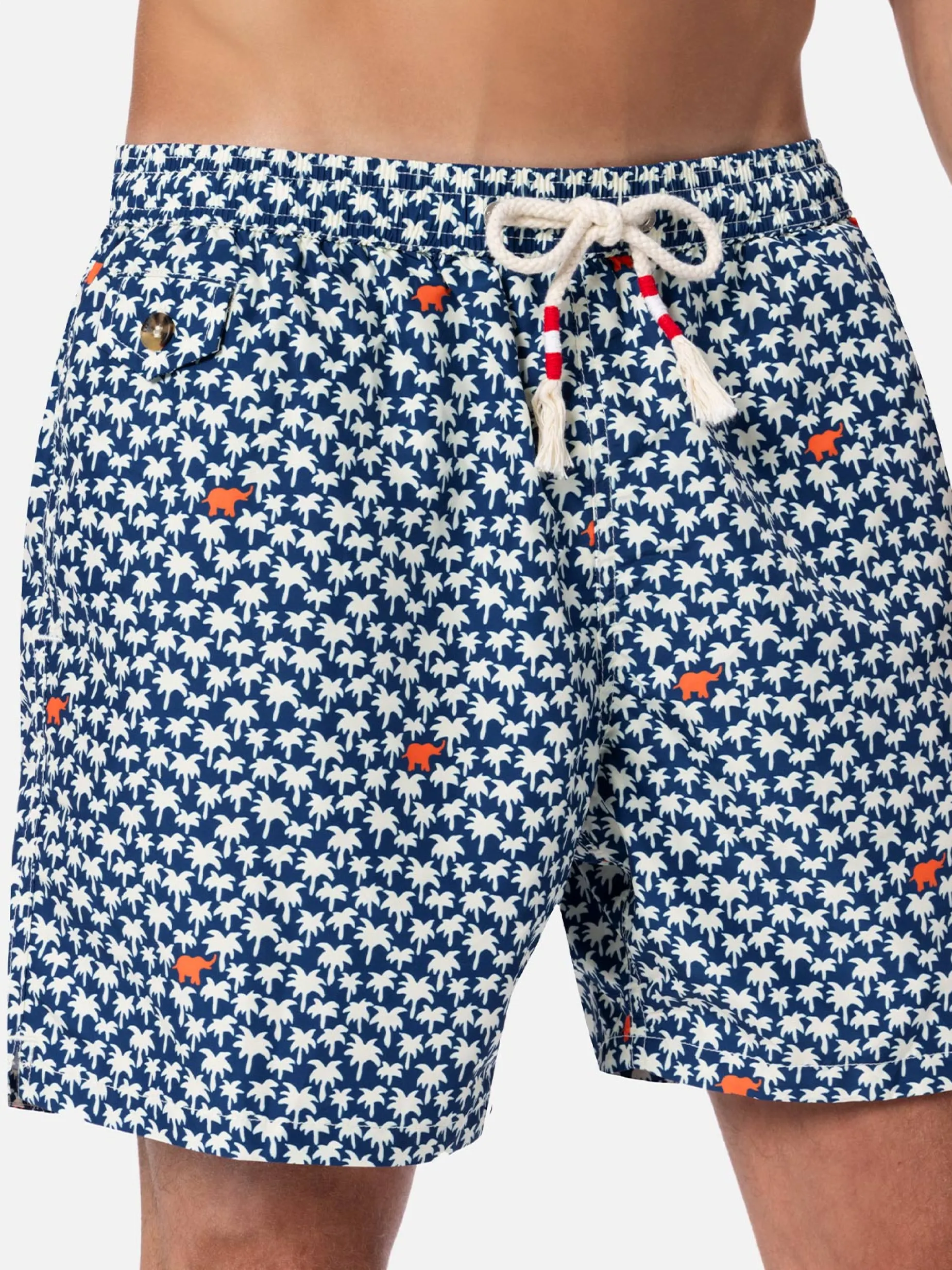 Herren-Badeshorts Lighting 70 aus leichtem Stoff mit Palmenprint