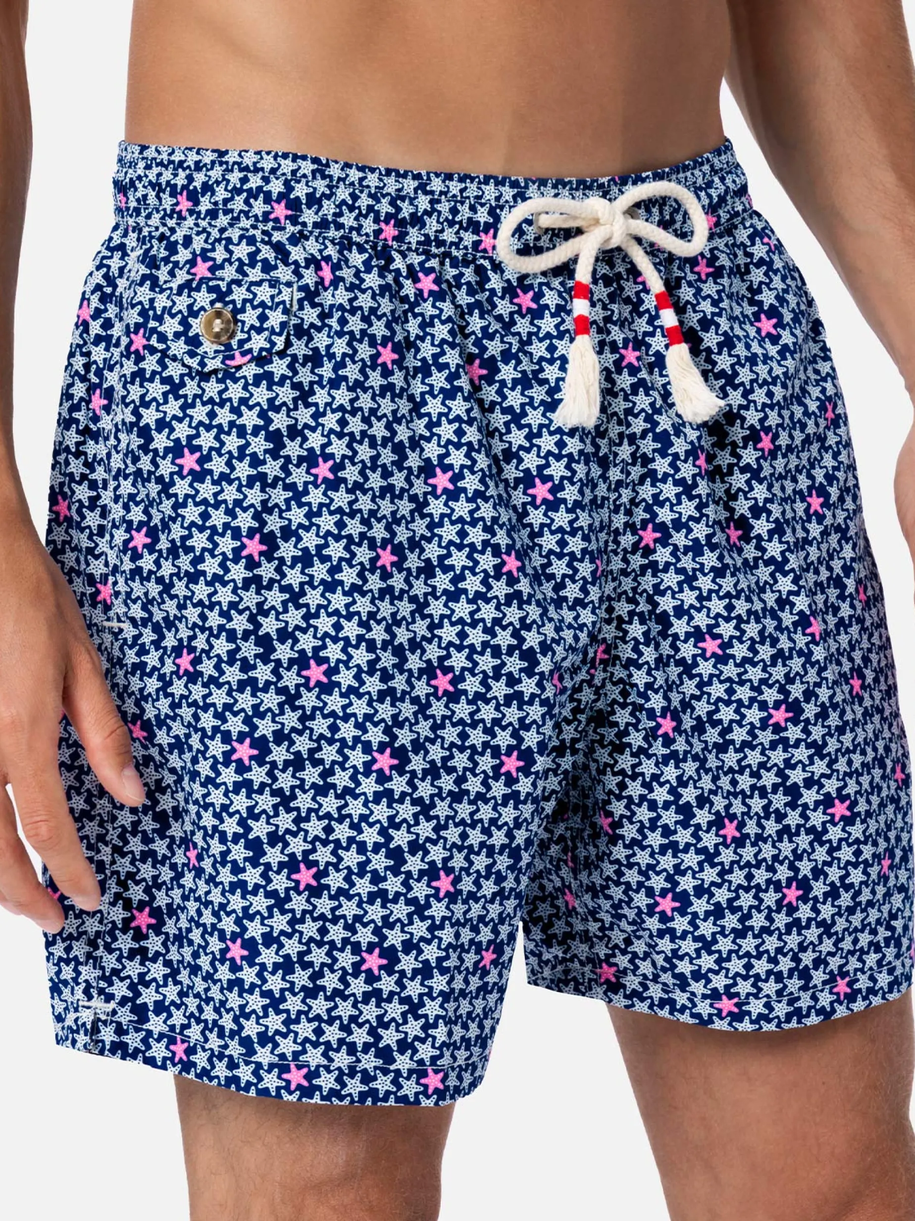 Herren-Badeshorts Lighting 70 aus leichtem Stoff mit Seestern-Aufdruck