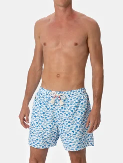 Herren-Badeshorts Lighting 70 aus leichtem Stoff mit Hai-Aufdruck