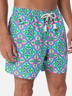 Herren-Badeshorts Lighting 70 aus leichtem Stoff mit Majolika-Print