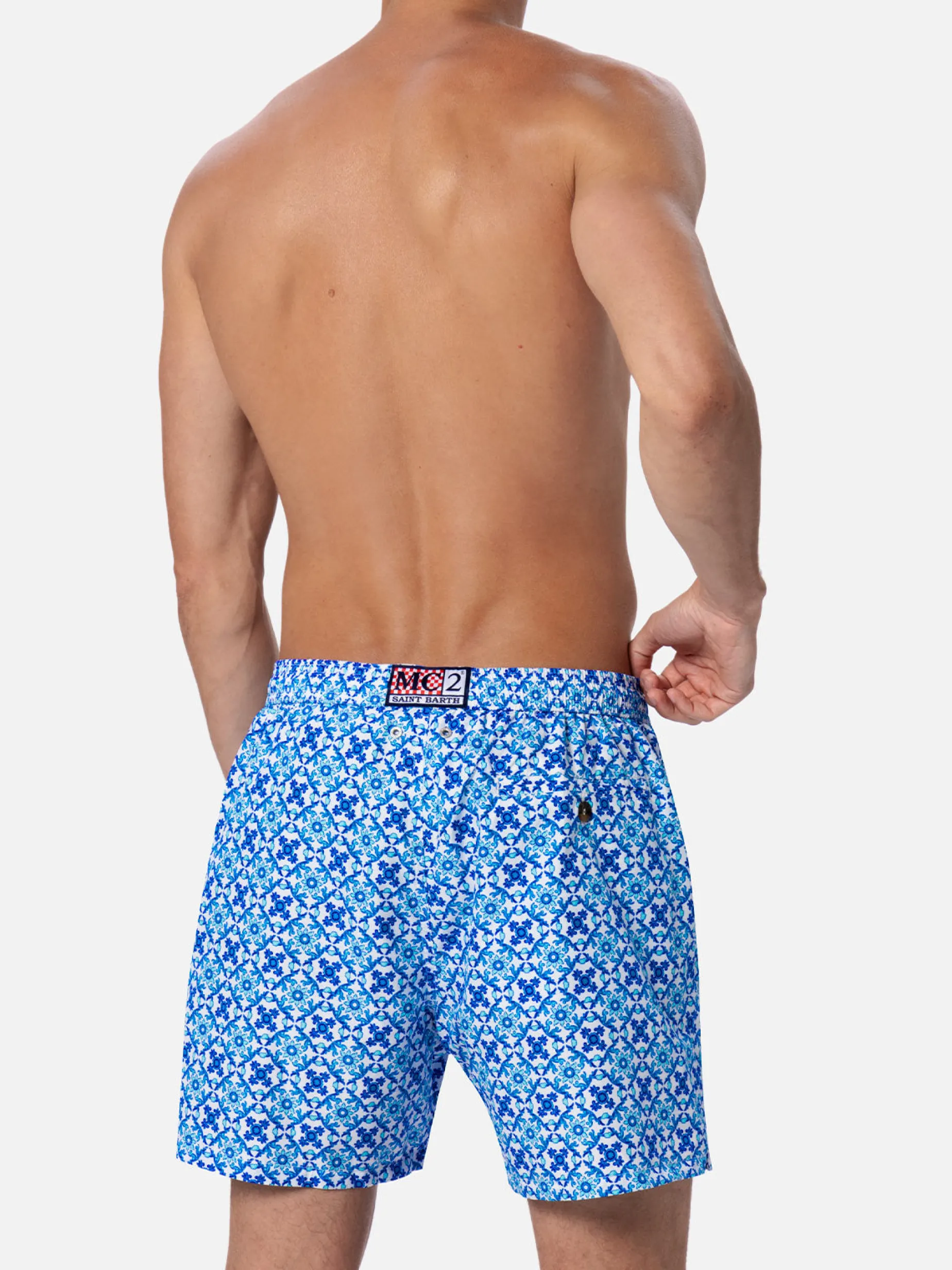 Herren-Badeshorts Lighting 70 aus leichtem Stoff mit Majolika-Print