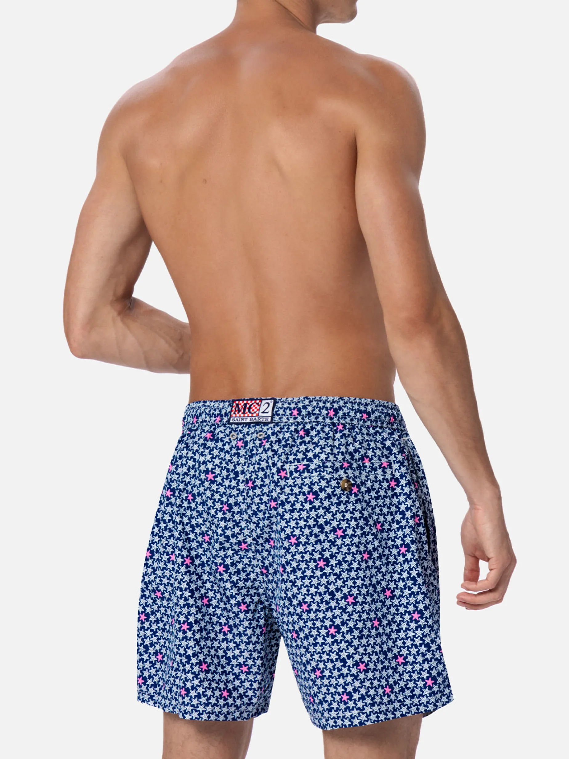 Herren-Badeshorts Lighting 70 aus leichtem Stoff mit Seestern-Aufdruck