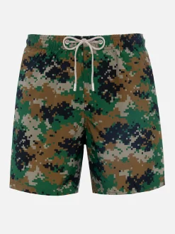 Herren-Badeshorts Lighting aus leichtem Stoff mit Tarnmuster