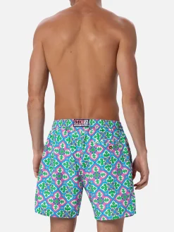 Herren-Badeshorts Lighting 70 aus leichtem Stoff mit Majolika-Print