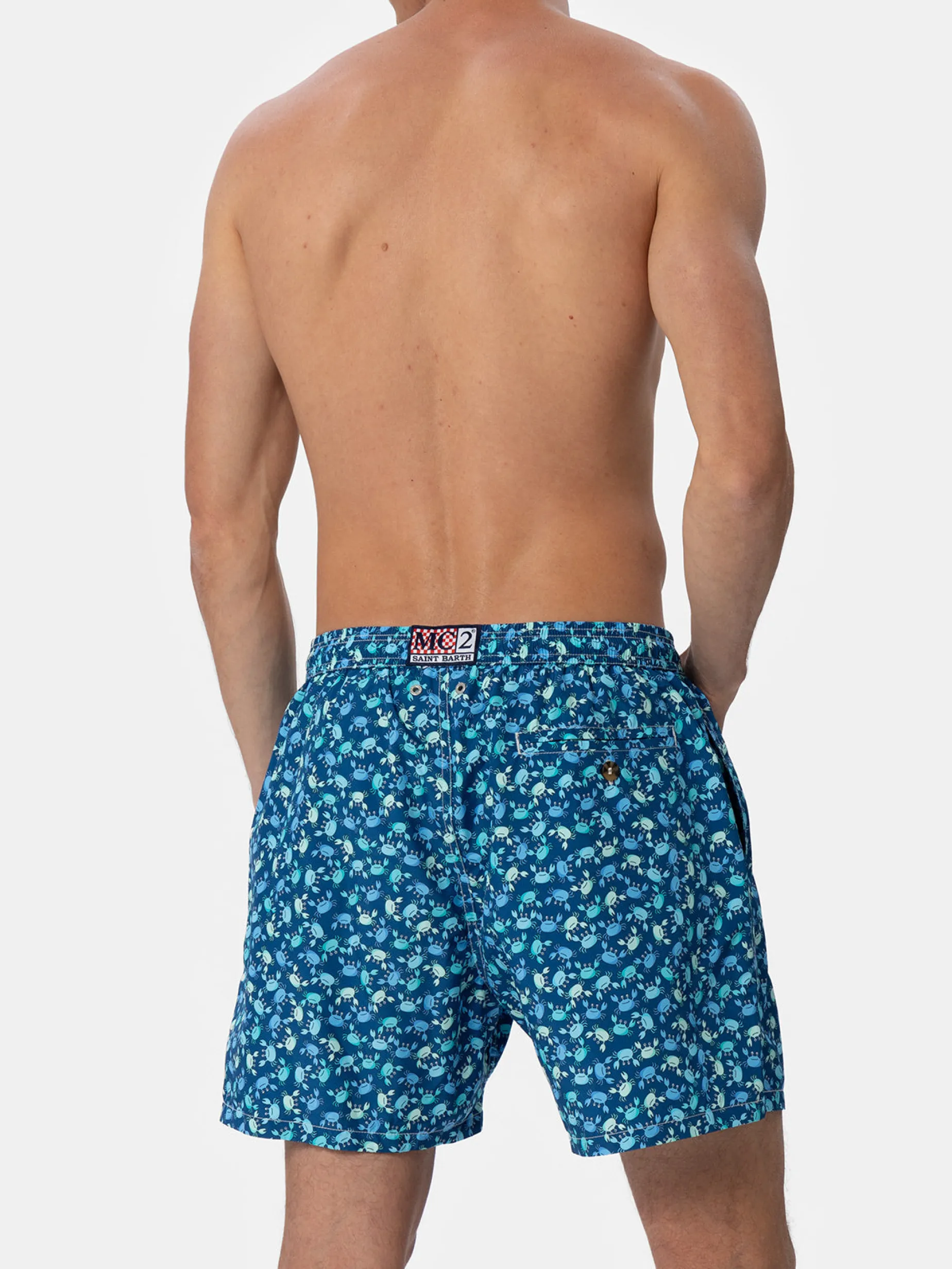Herren-Badeshorts Lighting 70 aus leichtem Stoff mit Krabbenaufdruck