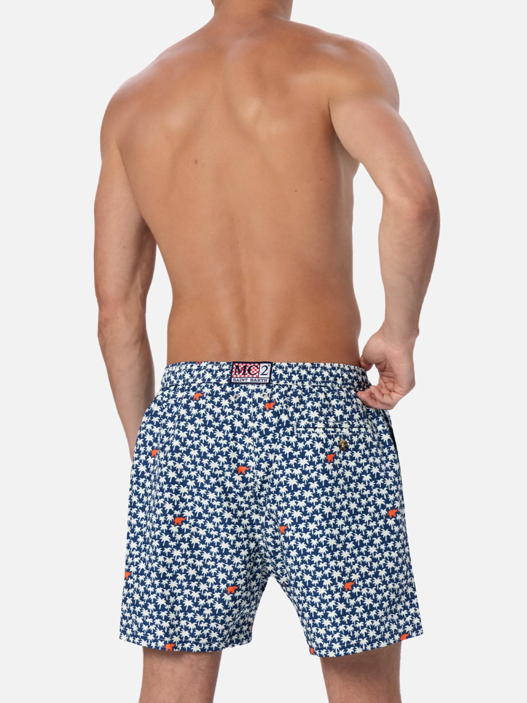 Herren-Badeshorts Lighting 70 aus leichtem Stoff mit Palmenprint