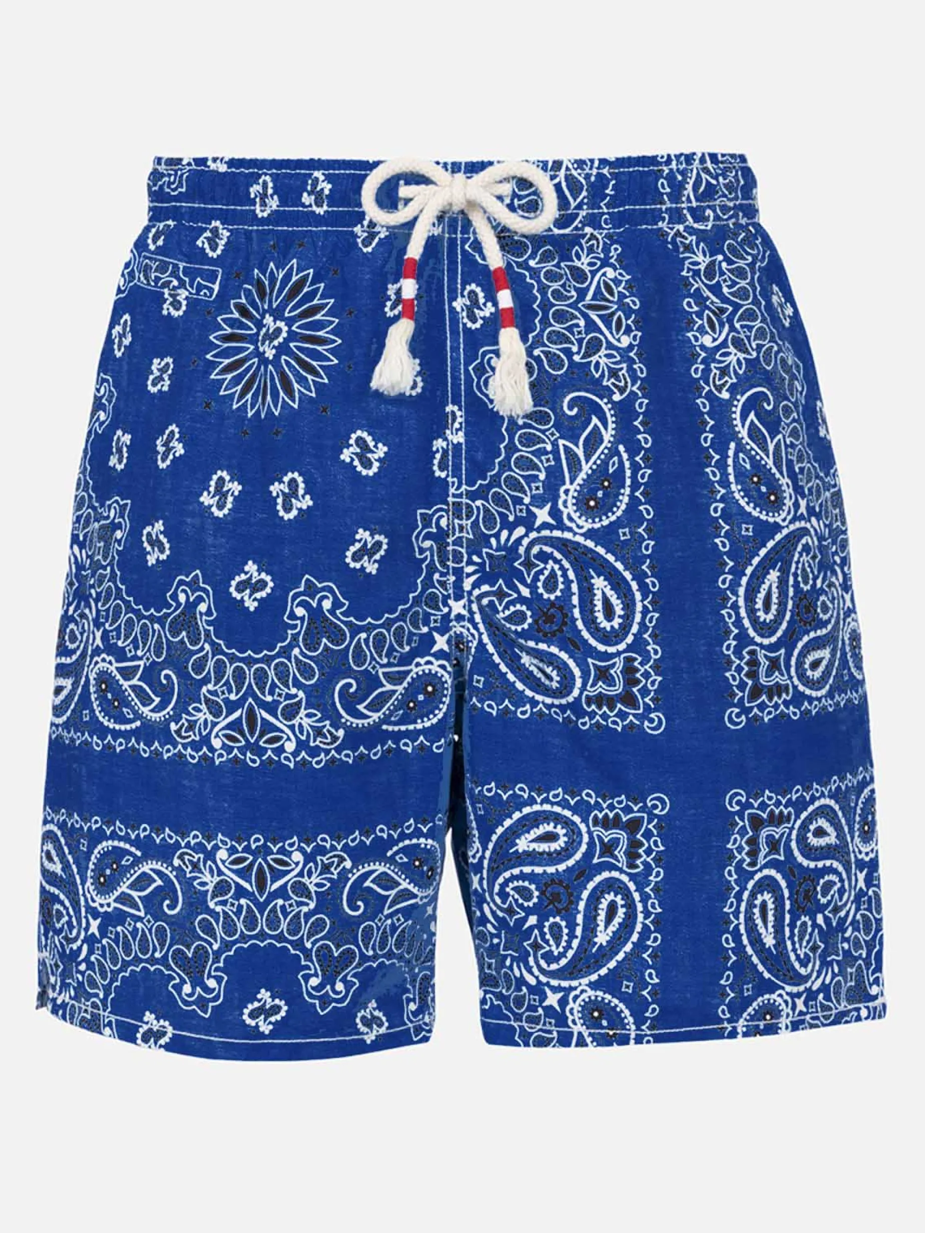 Herren-Badeshorts mit blauem Bandana-Print