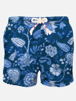 Herren-Badeshorts mit blauem Blumendruck