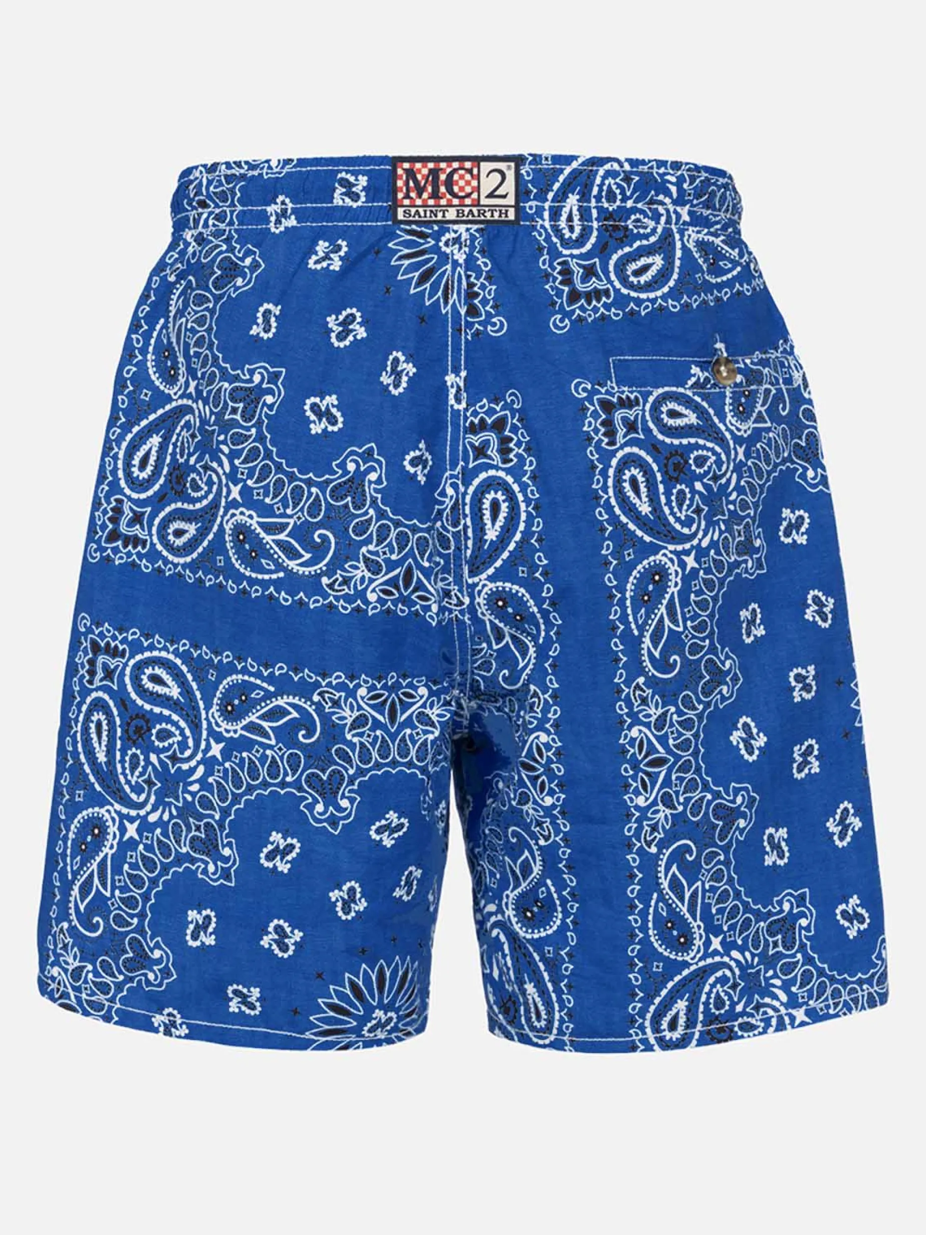 Herren-Badeshorts mit blauem Bandana-Print