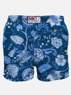 Herren-Badeshorts mit blauem Blumendruck