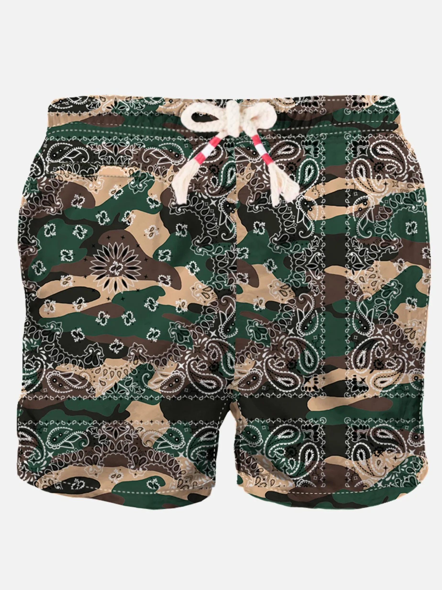Herren-Badeshorts mit Camouflage-Bandanna-Print