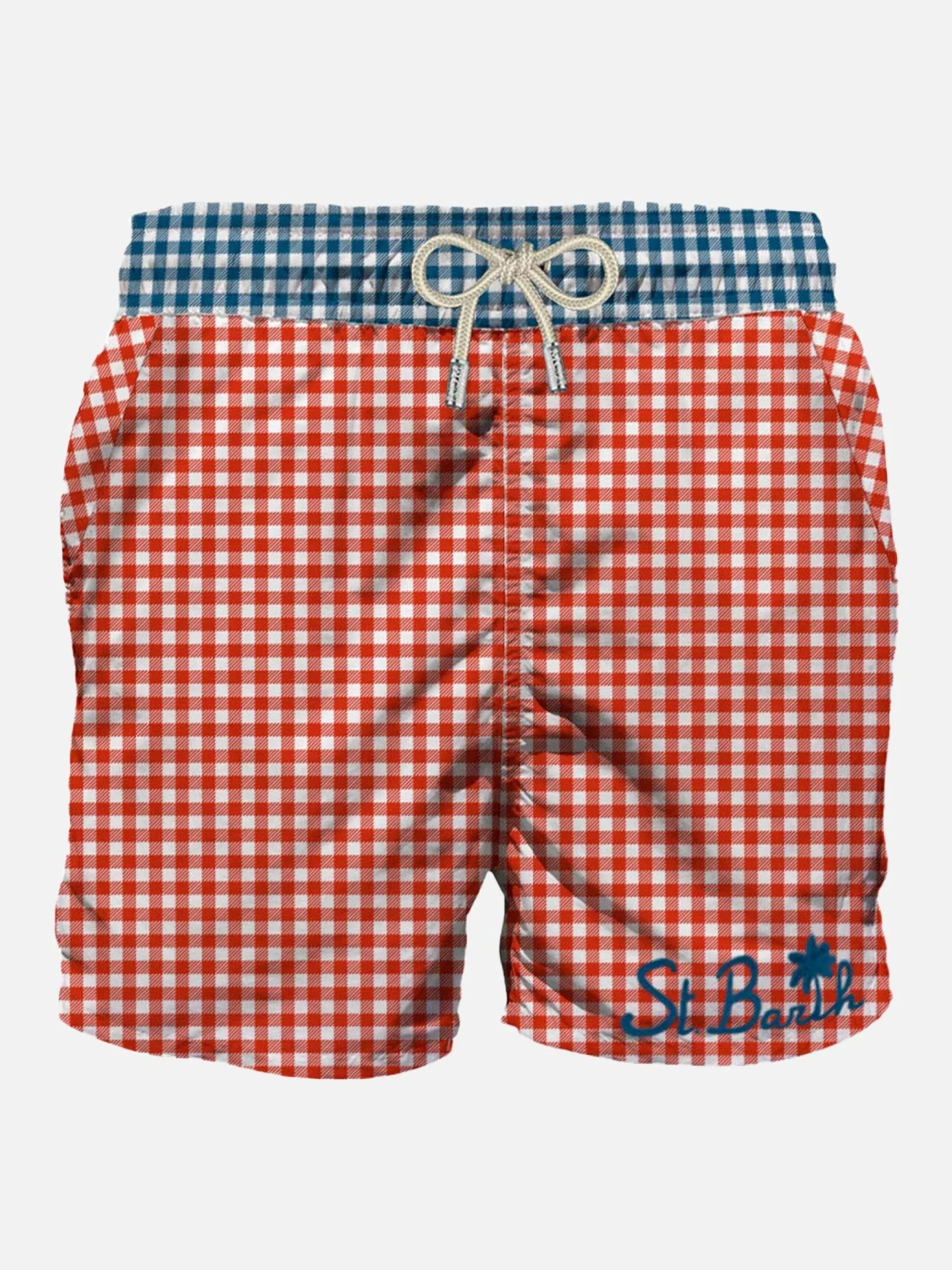 Herren-Badeshorts mit Gingham-Print und Tasche